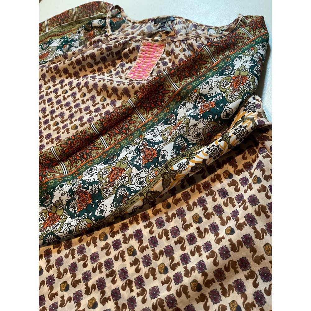 2 HANNAH Boho Embroidered Peasant Blouse Top Women's M Beige Floral Print - Picture 7 of 13